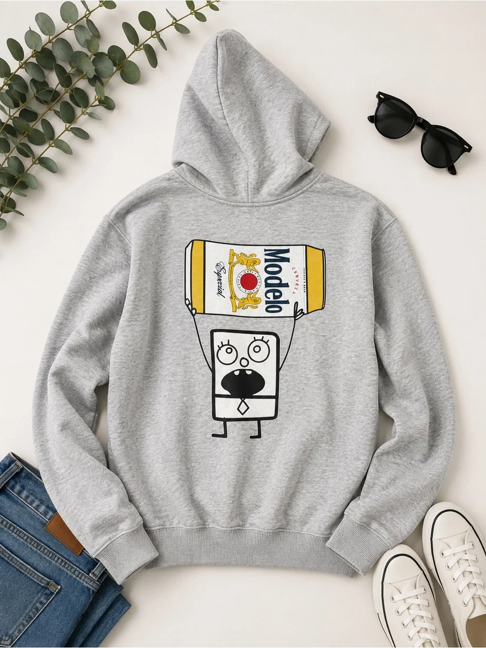 ModelCo Light Gray Crewneck Sweatshirt with Playful Can Graphic